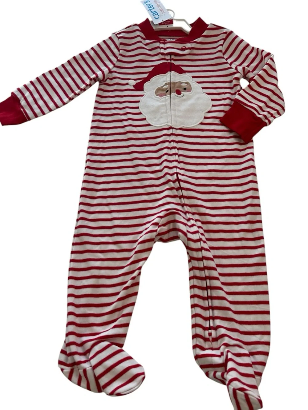 Carter's Christmas Pajama Set Red Reindeer Striped Santa Footed NWT Size 6 Month